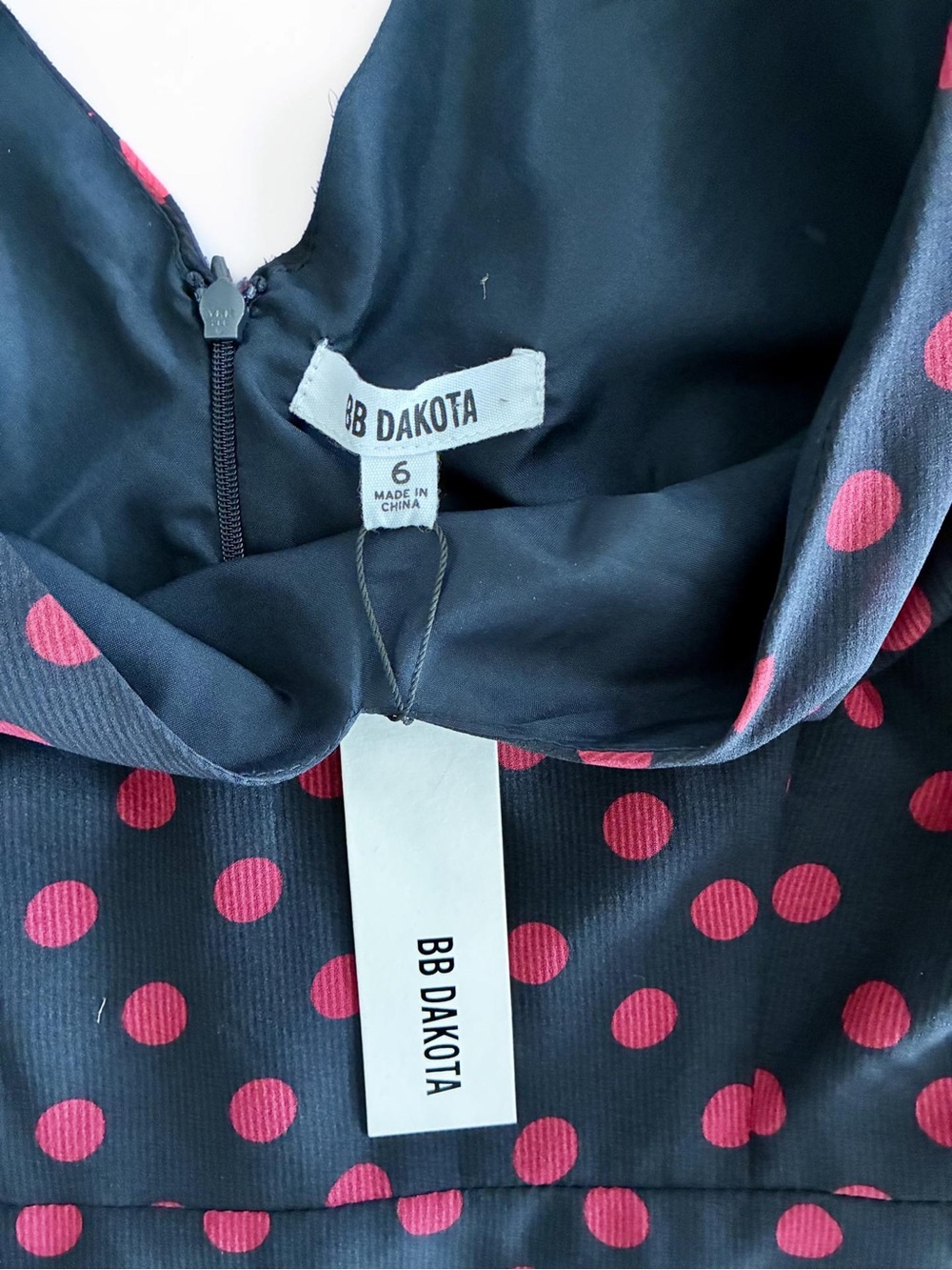 BB Dakota Navy Dress with Red Dot Print and V-Back - Picture 4 of 8